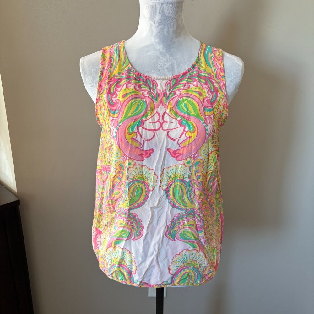 Lilly Pulitzer Pink Yellow Green Paisley Sleeveless Top - Picture 2 of 4